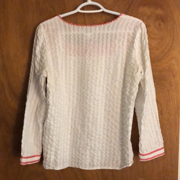J. Crew W’s l/s 100% White cotton top with Red embroidery ~ small - Picture 10 of 11